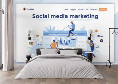 Flat Modern design of wesite template - Social media marketing Wall mural