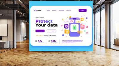 Landing page template of Data Protection. Modern 3d design concept of web page design for website and mobile website. Easy to edit and customize. Vector illustration Wall mural