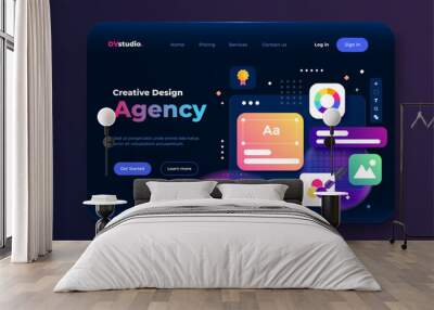 Landing page template of Design Agency. Web UI-UX design, web development concept. Modern 3D design concept of web page design for website and mobile website. Easy to edit and customize. Vector Wall mural