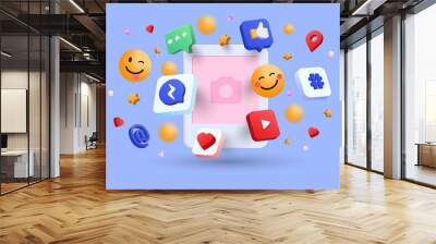 Modern 3d illustration of Blank Social media post concept Wall mural