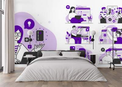 Modern colorful Marketing and Social media concept illustration set Wall mural