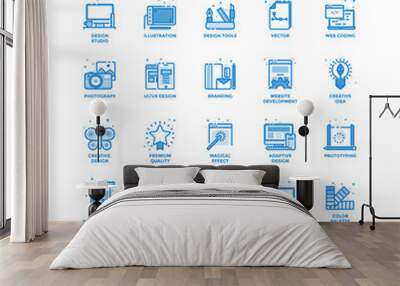 Modern Flat Line Color Icons- Web and Graphic Design Wall mural