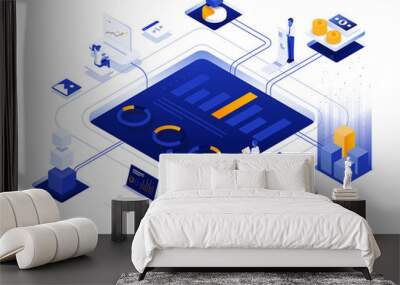 Modern Isometric Illustration design -Digital Marketing Wall mural