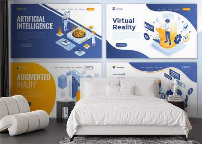 Set of Landing page design templates for Artificial Intelligence, Virtual Reality, Augmented Reality and Virtual Assistant. Easy to edit and customize. Modern Vector illustration concepts for websites Wall mural