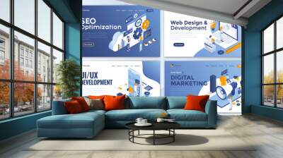 set of landing page design templates for seo, web design, ui development and digital marketing. easy Wall mural