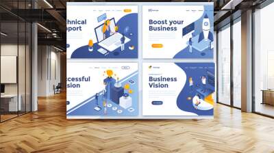 set of landing page design templates for technical support, boost your business, successful mission  Wall mural