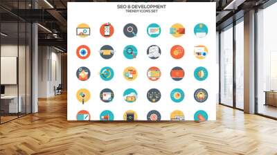 Set of modern flat design SEO and development icons Wall mural