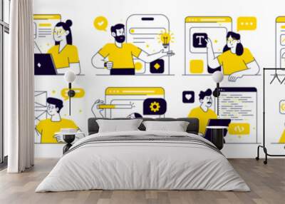 Software Development illustrations. Mega set. Collection of scenes with men and women involved in software or web development. Vector Illustration Wall mural