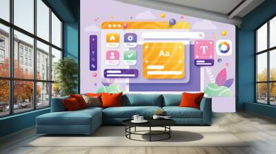 Web UI-UX design, web development concept. Web design, application design, coding, and web building on pastel purple background. 3d Vector Illustration Wall mural