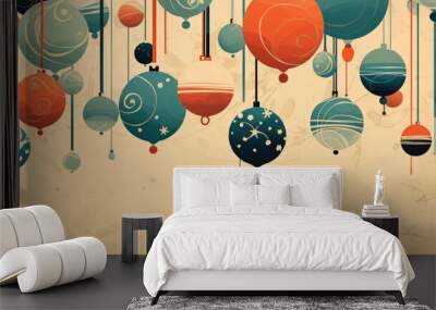 Illustration of christmas balls on a beige background Wall mural