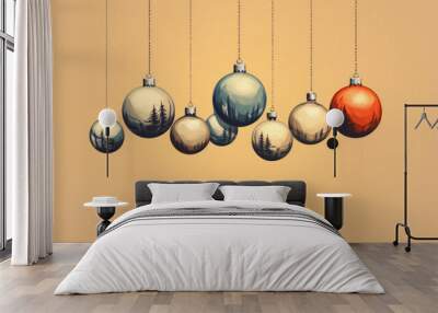 Illustration of christmas balls on a beige background Wall mural