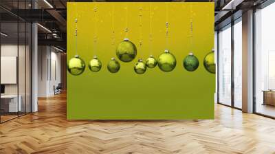 Illustration of christmas balls on a chartreuse background Wall mural