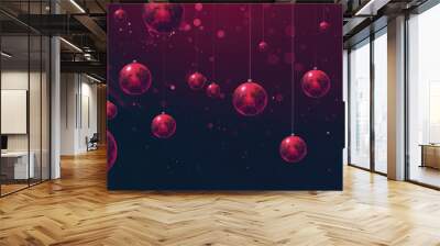 Illustration of christmas balls on a dark maroon background Wall mural