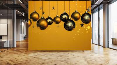 Illustration of christmas balls on a dark yellow background Wall mural