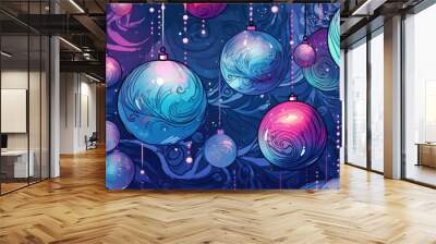 Illustration of christmas balls on a indigo background Wall mural