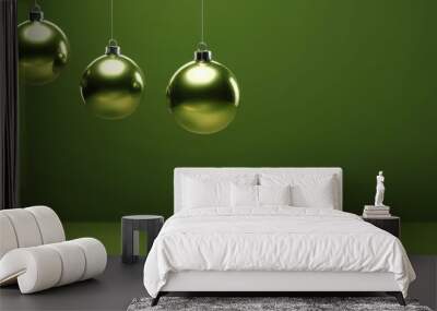 Illustration of christmas balls on a olive green background Wall mural