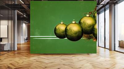 Illustration of christmas balls on a olive green background Wall mural