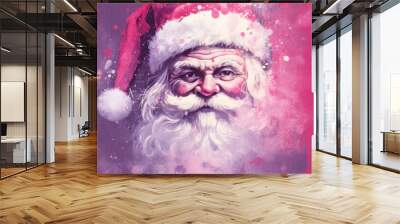 Watercolor of Santa Claus face on a magenta background Wall mural