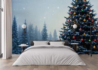 christmas tree in snow Wall mural