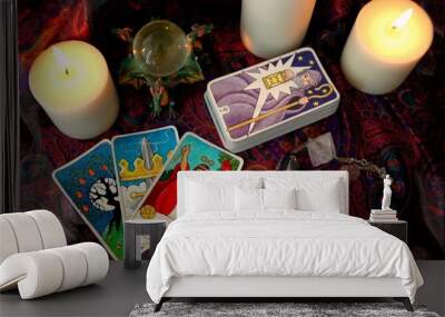 Tarot cards and candles Wall mural