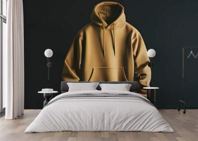 A plain, golden-brown hoodie displayed against a dark background. Wall mural