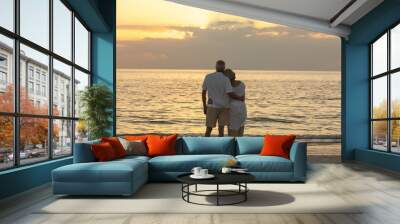 Senior Couple Sunset Tropical Beach Wall mural