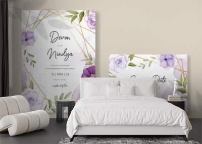 Beautiful purple flower wedding invitation card design Wall mural