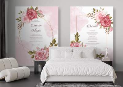 Beautiful wedding invitation card with floral design Wall mural