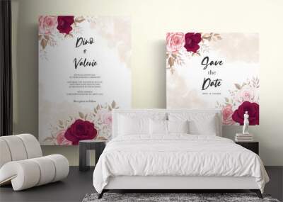 Elegant wedding invitation card with beautiful floral ornaments Wall mural