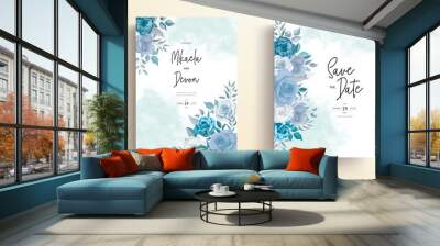 Modern wedding invitation card with blue flowers  Wall mural