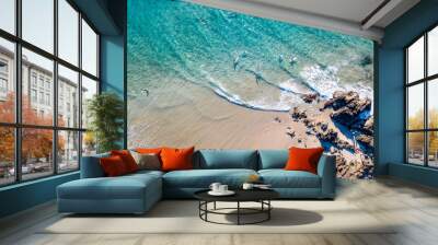 The Pass and Wategoes Beach at Byron Bay from an aerial view with blue water Wall mural