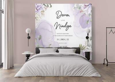 wedding invitation card with beautiful watercolor purple flower Wall mural