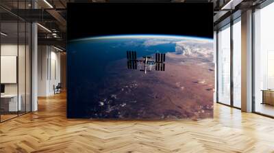 International Space Station (ISS) Orbiting Earth in Space - SpaceX & NASA Research - ISS Satellite Sunset View Low Orbit - 3D Model by NASA - 3D Rendering Wall mural