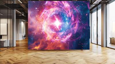 Abstract futuristic space orb with colorful energy particles. Wall mural