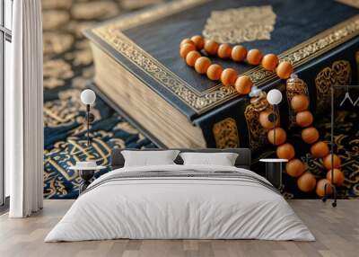 Arabic calligraphy of Holy Al Quran with tasbih Wall mural