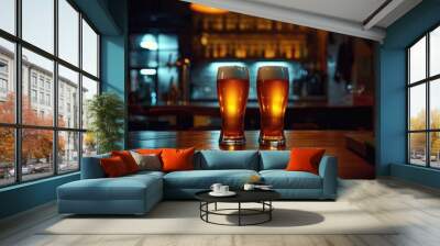 Beer glasses on dark table Wall mural