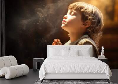 Children worship and pray to God online. Wall mural