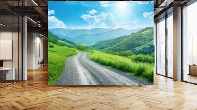 country road and green mountains in summer.  country road Wall mural