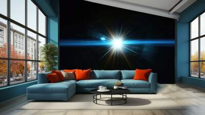 digital lens flare with bright light in black background used for texture and material Wall mural