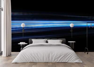 digitally generated image of blue light and stripes moving fast over black background Wall mural