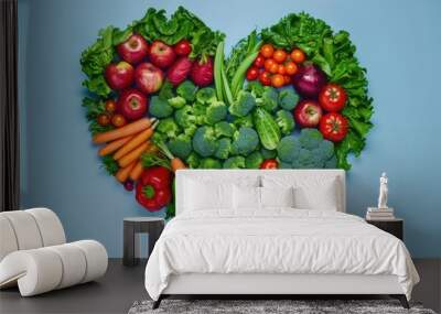 heart shape form by various vegetables and fruits Wall mural