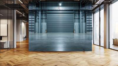 Industrial building with roller doors and polished concrete floor. Wall mural