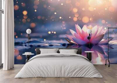 Lotus symbolizes purity in Buddhism with sparkling water background. Wall mural