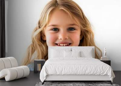 Portrait of happy smiling child girl isolated on white background Wall mural