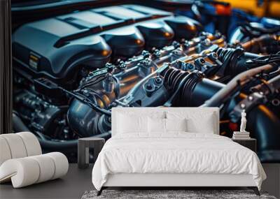 Powerful engine in modern car. Wall mural