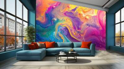 Rainbow colors in soap bubble art and oil mix background. Wall mural