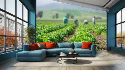 Seasonal immigrant workers harvest lettuce in Salinas Valley  California. Wall mural