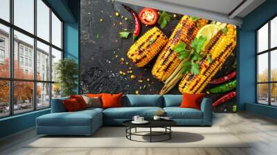 Summer barbecue ideas  Mexican elotes with cheese and chili. Wall mural