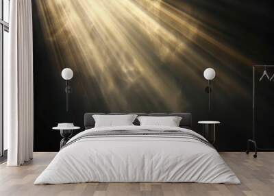 Sun rays isolated on black background for design overlay. Wall mural