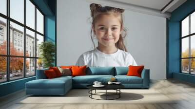 t shirt design concept   smiling little girl in blank white t shirt Wall mural